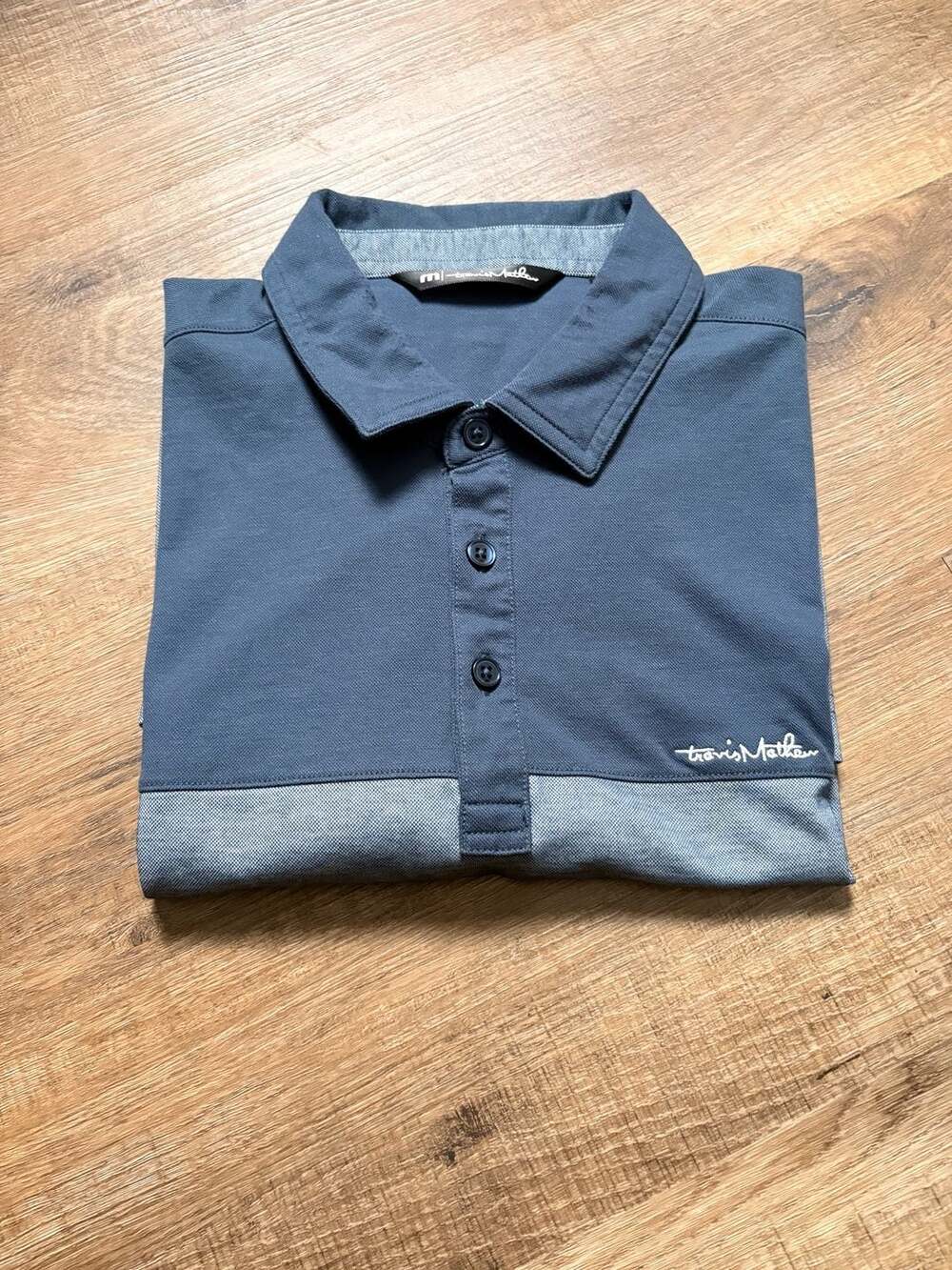 TravisMathew Mens Medium Blue Gray Pima Cotton Colorblock Golf Polo Shirt - Picture 1 of 11
